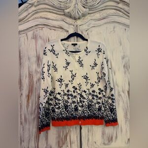 Talbots Cream and Blue Floral Cardigan